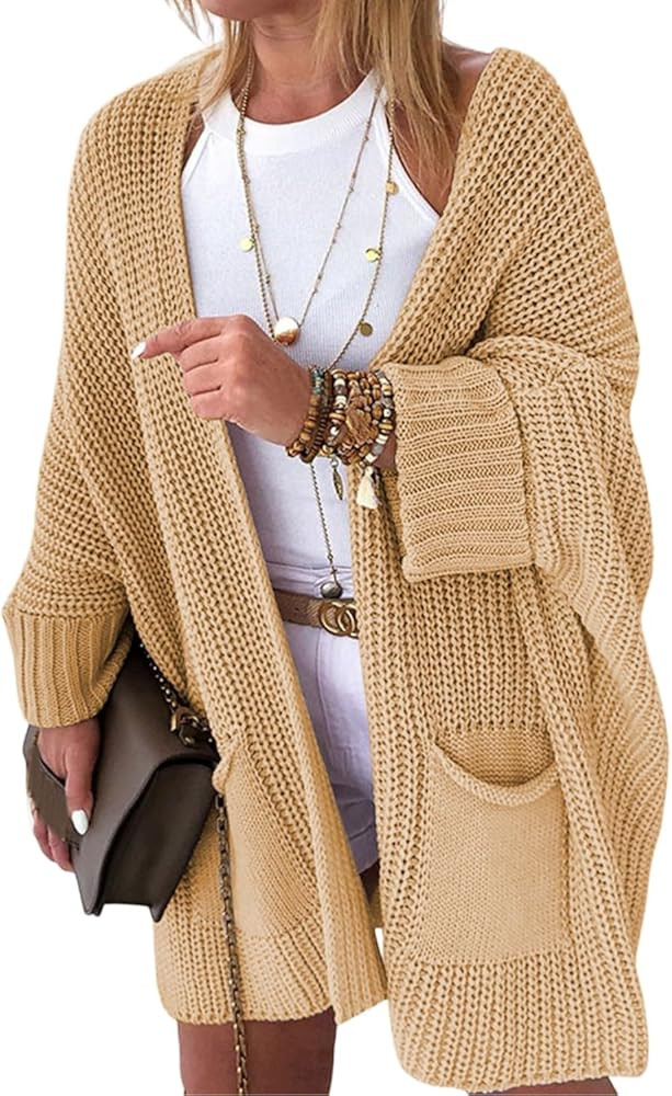 SELINK Women's Cardigan Sweater Casual Oversized Fold Over Sleeve Open Front Cardigan Solid Long ... | Amazon (US)