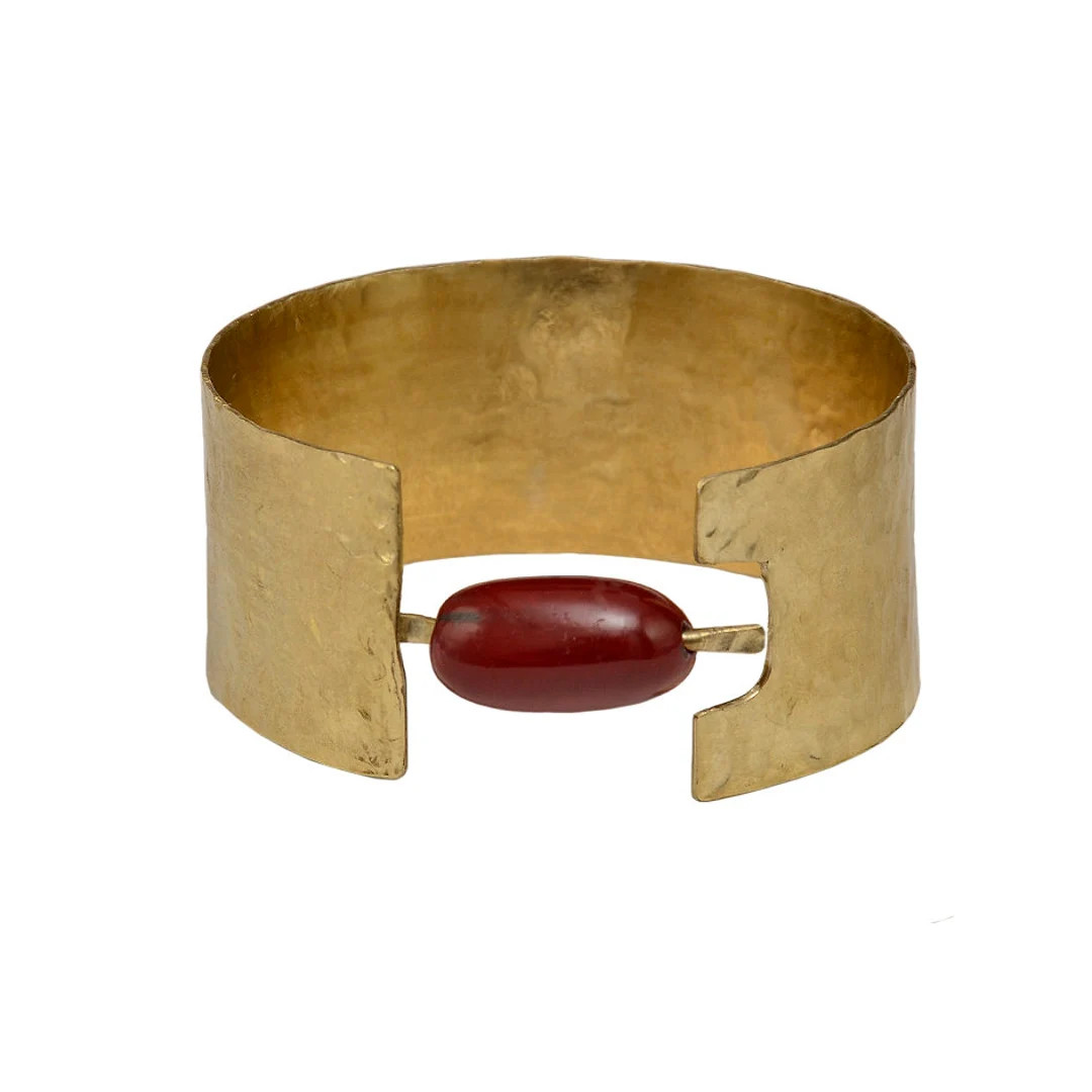 Gold Beaded Wide Arm Cuff Bracelet , Hammered Tagua Nut Arm Bangle Jewelry, Custom Chunky Bohemia... | Etsy (US)