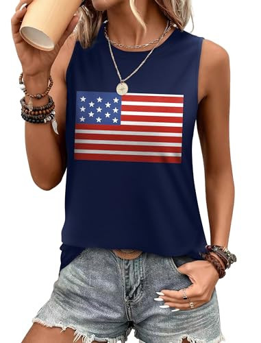 Sampeel 4th of July Tops for Women Summer Tank Tops 2026 American Flag Outside Printed T Shirts Navy S | Amazon (US)