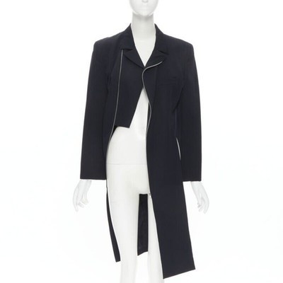 vintage Runway COMME DES GARCONS 1991 navy cotton asymmetric cut biker coat M | eBay US