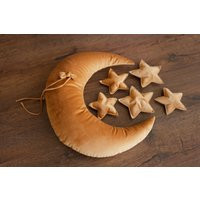 Removable Newborn Velvet Moon Pillow With Stars, Suede Crescent Props For Photography, Newborn Photography Set | Etsy (US)