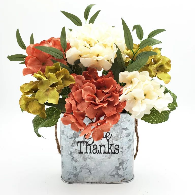 Way to Celebrate Harvest Green/ Orange Fabric Hydrangea Hanging Decoration, 13" Tall | Walmart (US)