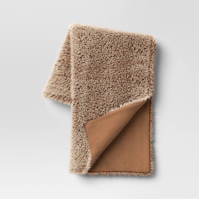 Tipped Long Faux Fur Throw Blanket Brown - Threshold&#8482; | Target