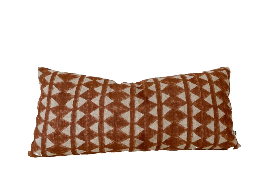 Block Print Pillow Rusty Color Pillow Case Natural Linen - Etsy | Etsy (US)