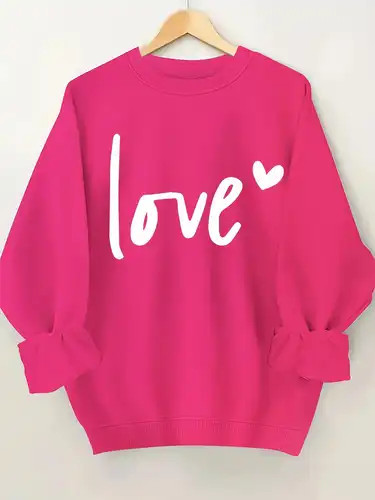 Plus Size Love Print Sweatshirt Casual Long Sleeve Crew - Temu | Temu Affiliate Program