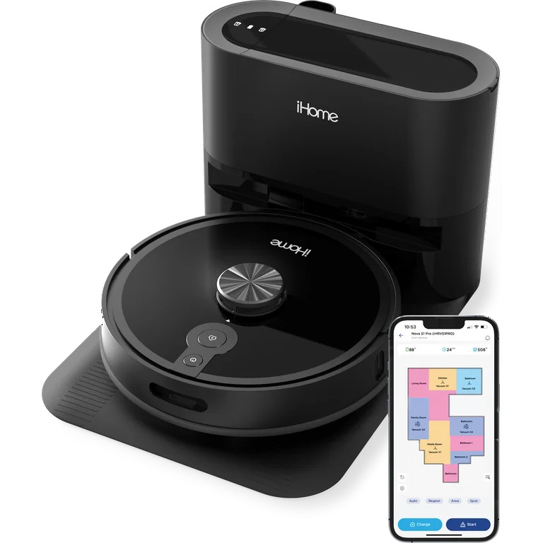 iHome AutoVac Nova S1 Pro Self Empty Robot Vacuum, LIDAR Mapping, 180 Min Runtime, Strong Suction | Walmart (US)