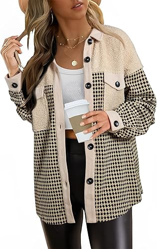 SHEWIN Shackets for Women 2025 Casual Long Sleeve Tops Button Down Plaid Fall Jackets | Amazon (US)