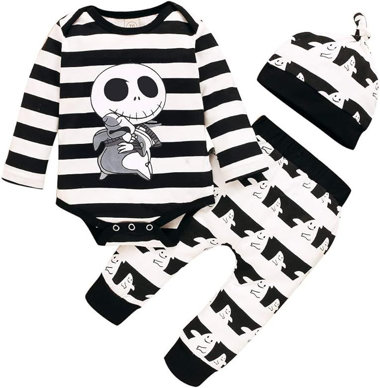 Baby Boy Halloween Outfit Nightmare Before Christmas Clothes Shirt Romper Top Pants Hat 3Pcs Set | Amazon (US)