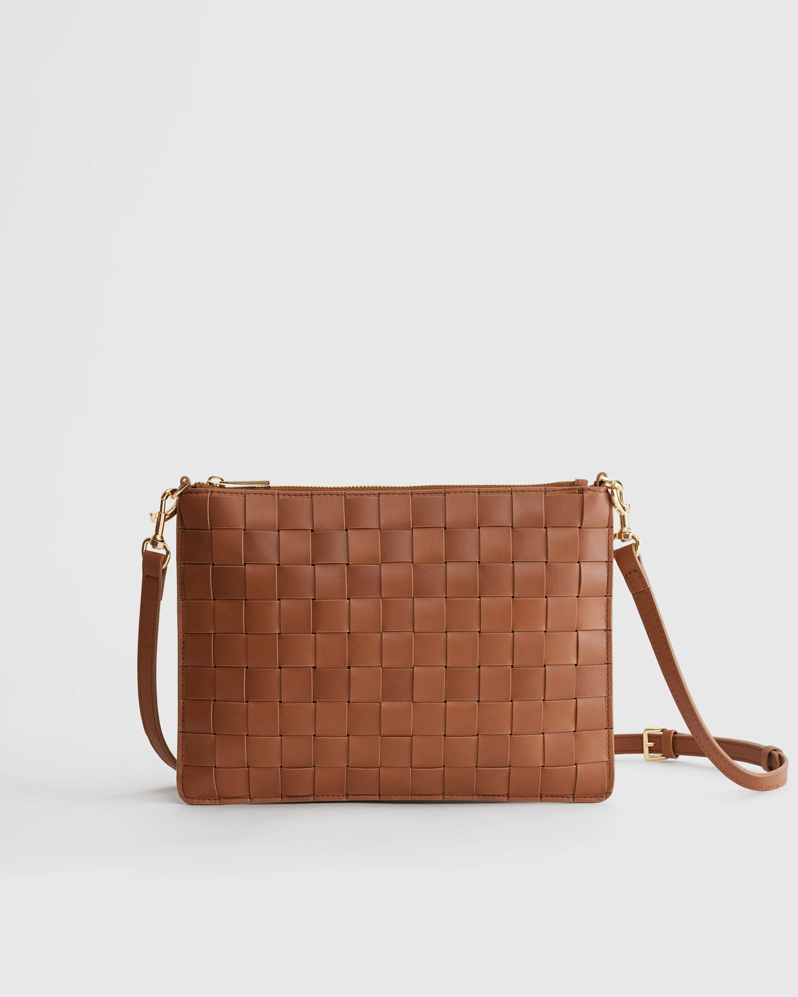 Quince | Women's Italian Leather Handwoven Convertible Crossbody in Taupe | Quince