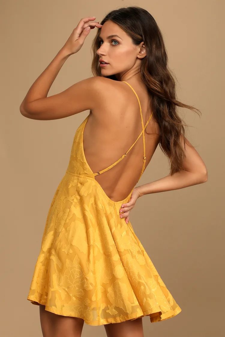 Days of Beauty Mustard Yellow Burnout Floral Skater Dress | Lulus (US)