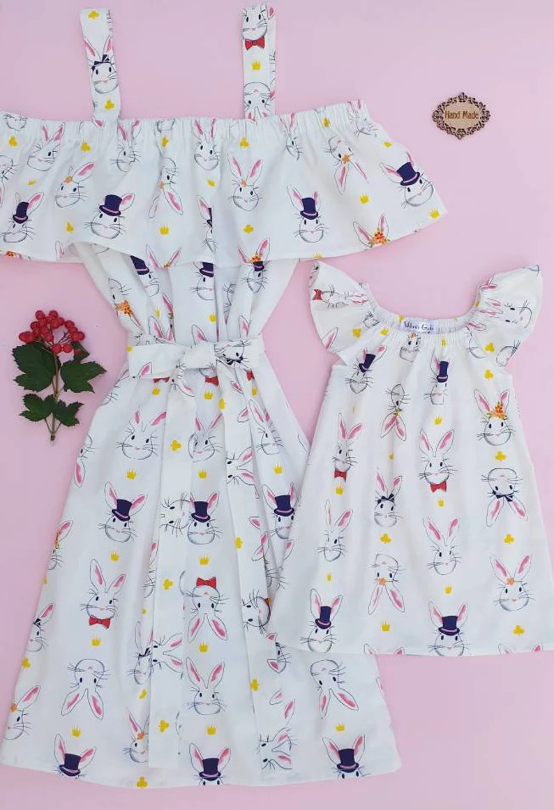 Mommy and Me Easter Dresses: Matching Bunny Print Cotton Outfit Family Look Gift As Mommy as Me | Etsy (US)