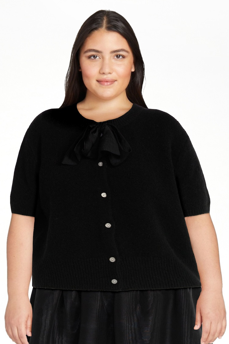 Free Assembly Women's Button-Front Bow Sweater with Short Sleeves, Midweight, Sizes XS-XXL | Walmart (US)
