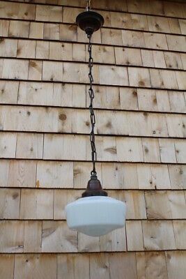 Antique Art Deco Pendant Light Fixture Milk Glass Shade Schoolhouse Style  | eBay | eBay US