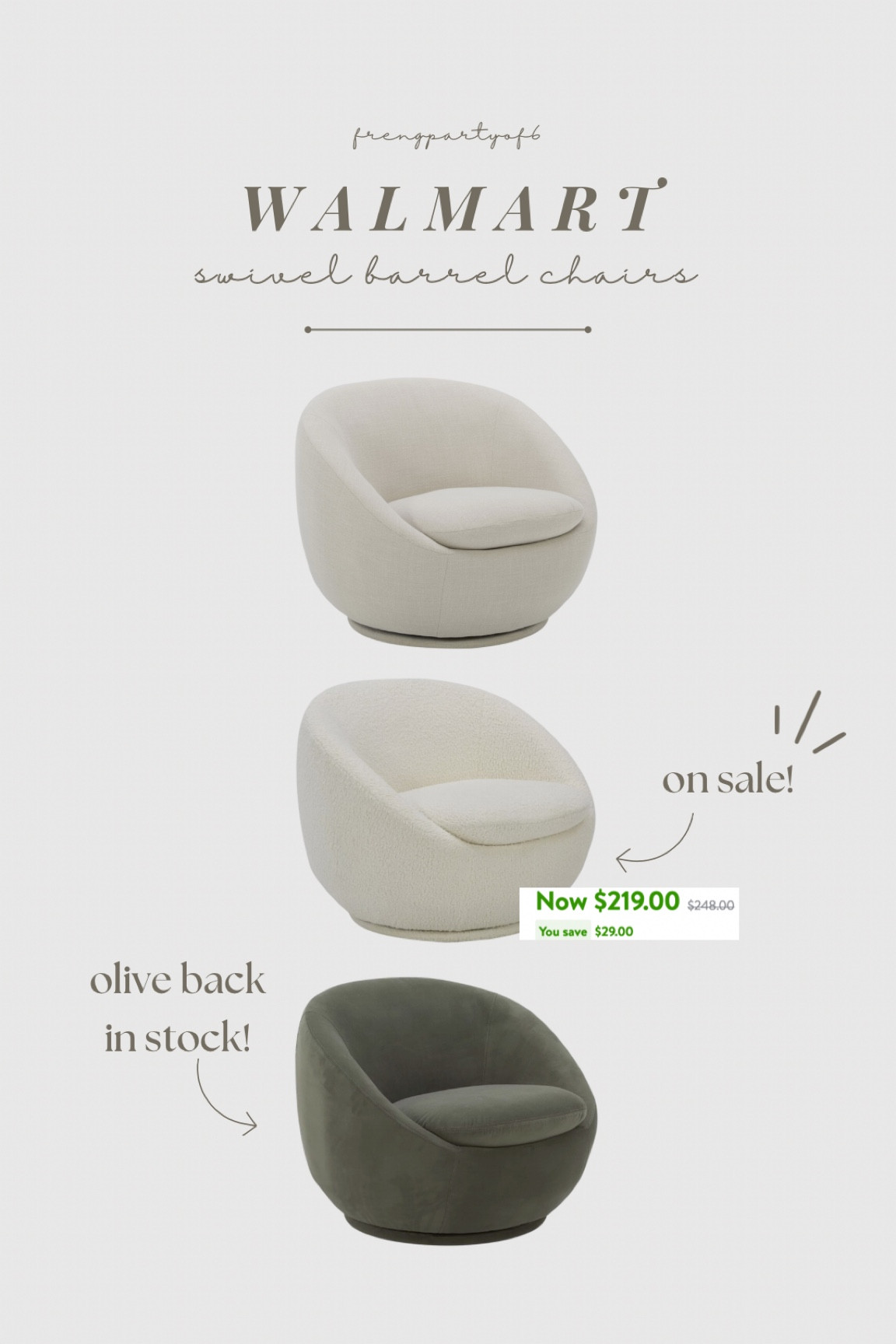 The cutest Accent chairs from Walmart! The olive color is finally back in stock. The off-white boucle chair is on sale! 🙌

#LTKHome #LTKSaleAlert