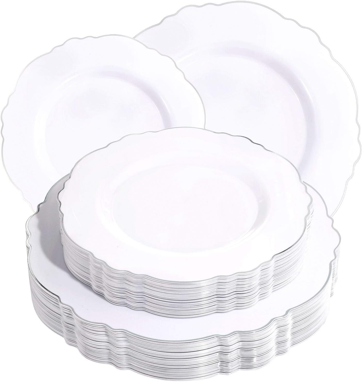 WDF 60pcs Silver Christmas Plastic Plates-Baroque White &Silver Plates for Upscale Parties &Weddi... | Amazon (US)