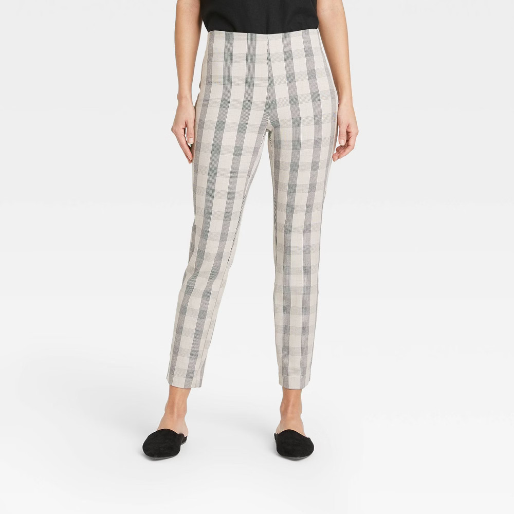 Women's Plaid High-Rise Skinny Ankle Pants - A New Day Taupe 8, Brown | Target