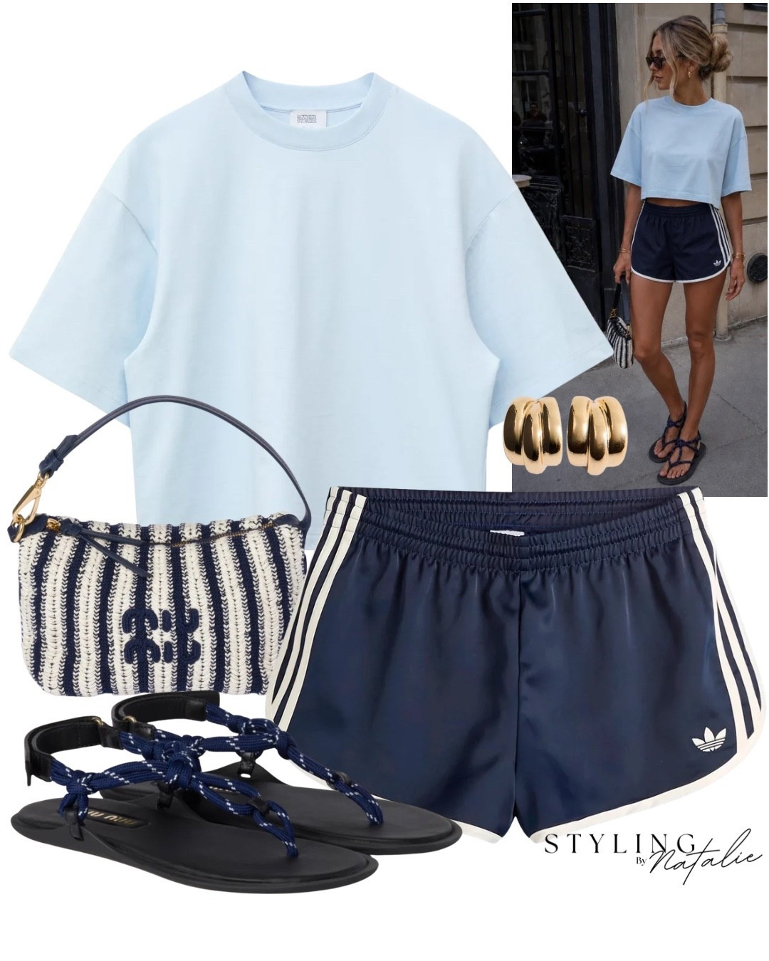 Adidas runner shorts 🩵
Blue cropped boxy t-shirt, navy adidas track shorts, gold earrings and Miu Miu rope
Sandals and crochet bag. 

🏷️ Adidas originals, sporty chic, casual everyday look, summer outfit, crochet bag, sportswear, athleasure wear, cool girl style, trending style

#LTKsummer #LTKuk #LTKeurope
