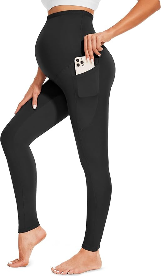 FULLSOFT Soft Maternity Workout Leggings with Pockets Over The Belly Pregnancy Yoga Pants | Amazon (US)