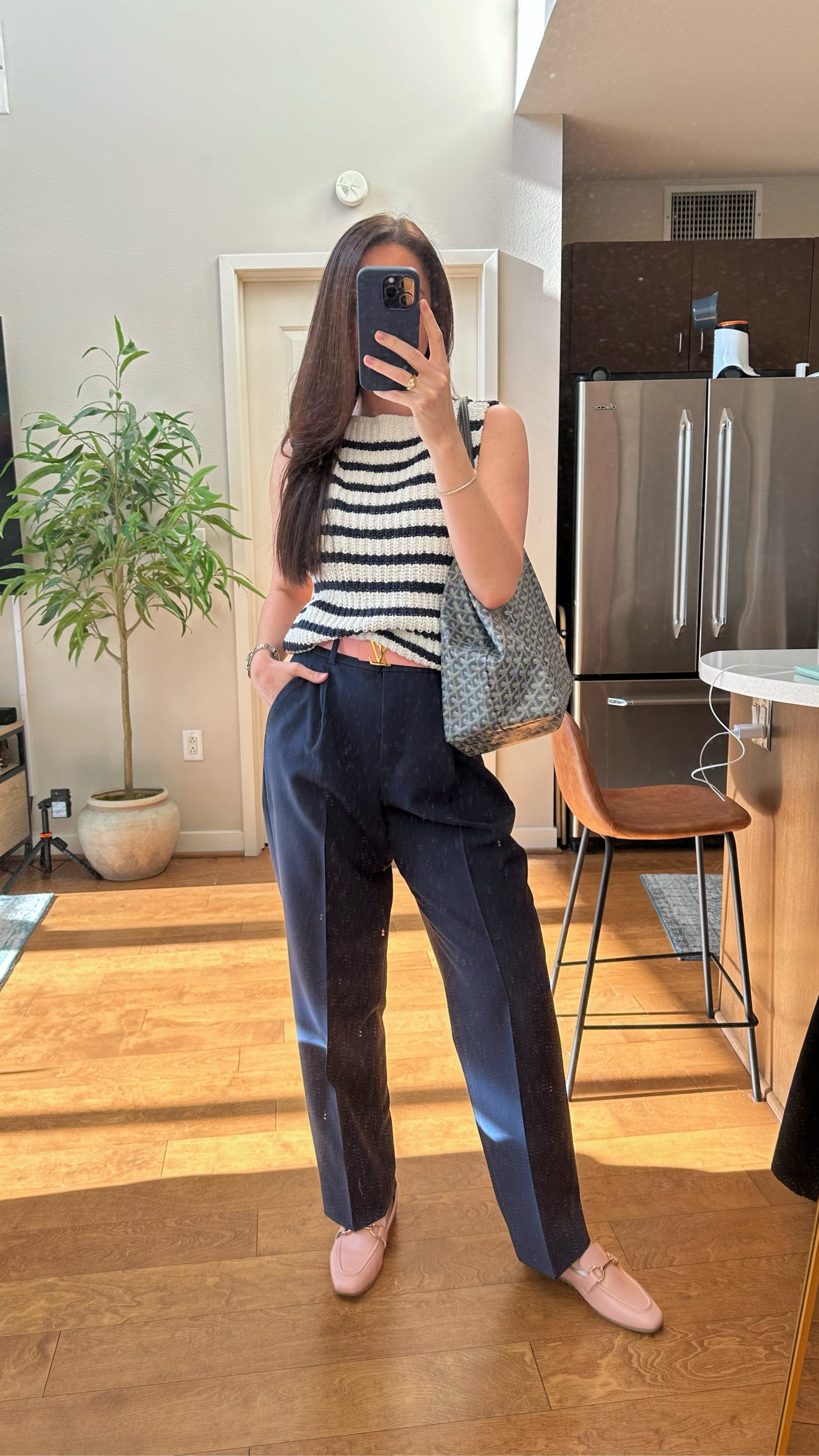 Sweater tank top S
Pleated dress pants 26R
Pink loafers 7.5
Goyard St. Louis Tote

#LTKItBag #LTKWorkwear #LTKStyleTip