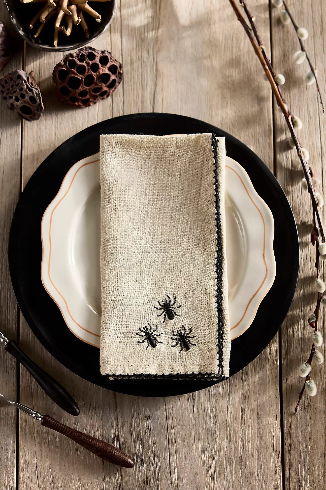 Halloween Embroidered Linen Napkins, Set of 2 | Terrain