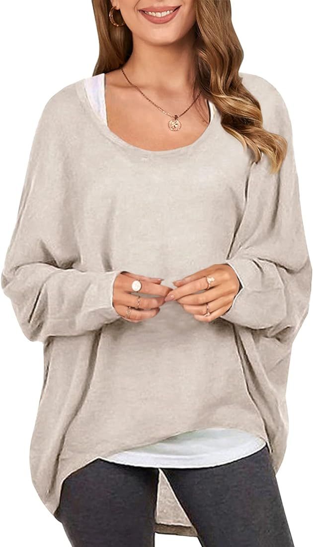 ZANZEA Women's Off-Shoulder Batwing Sleeve Blouse Casual Loose Oversized Baggy T-Shirt Sweater Pu... | Amazon (US)