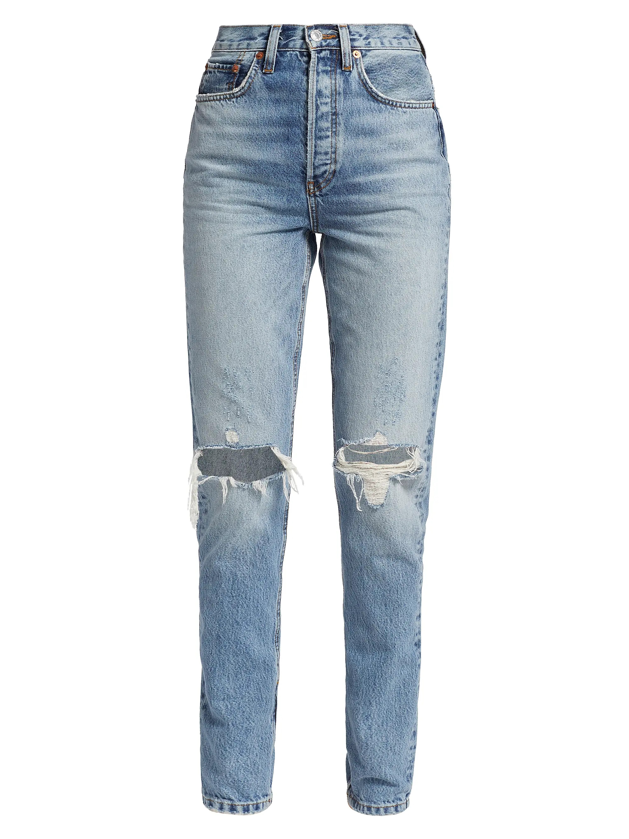 Shop Re/done Super High-Rise Distressed Drainpipe Jeans | Saks Fifth Avenue | Saks Fifth Avenue