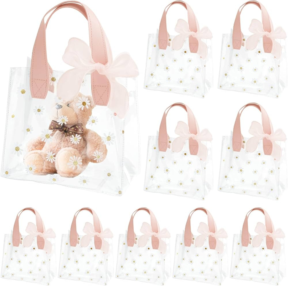 UOIXPUHUO 10 Pack Clear Gift Bags with Handle, 7.87 x 7.09 x 3.94 Inches Reusable PVC Goodie Bags... | Amazon (US)