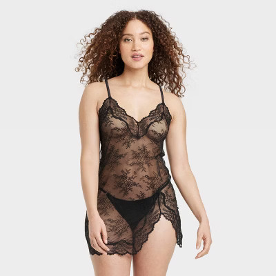 Women's Allover Lace Lingerie Slip Dress - Auden™ Black L: Nylon Spandex, V Back, Adjustable Strap | Target