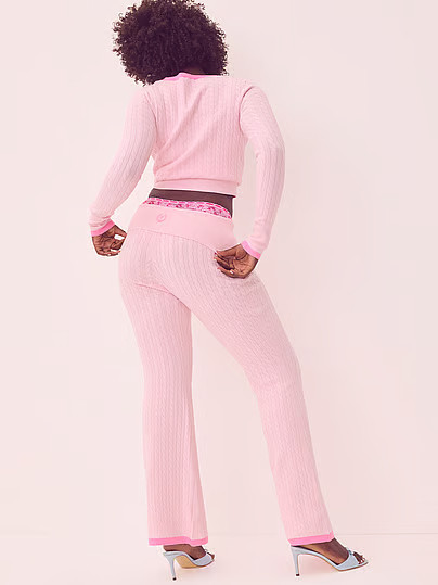 X LoveShackFancy Knit Foldover Flare Pants, Pink, Xsreg - Women's Bottoms - PINK | Victoria's Secret (US / CA )