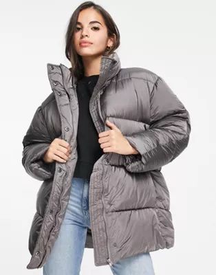 ASOS DESIGN luxe oversized puffer jacket in charcoal | ASOS (Global)