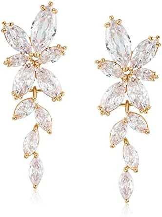 Amazon.com: SWEETV Marquise Cubic Zirconia Bridal Earrings, Elegant Wedding Earrings for Brides B... | Amazon (US)