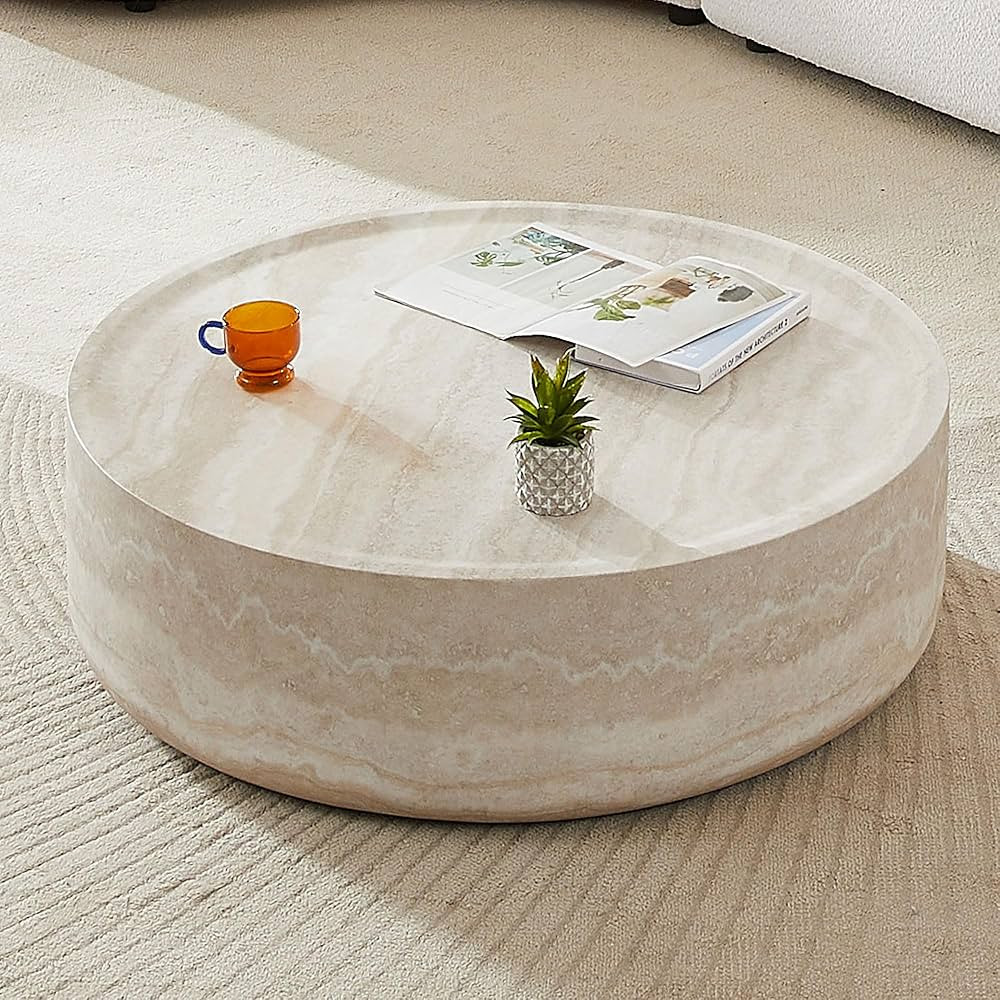 Round Coffee Table for Living Room Circle Coffee Table Modern Drum Center Table Faux Marble Coffe... | Amazon (US)