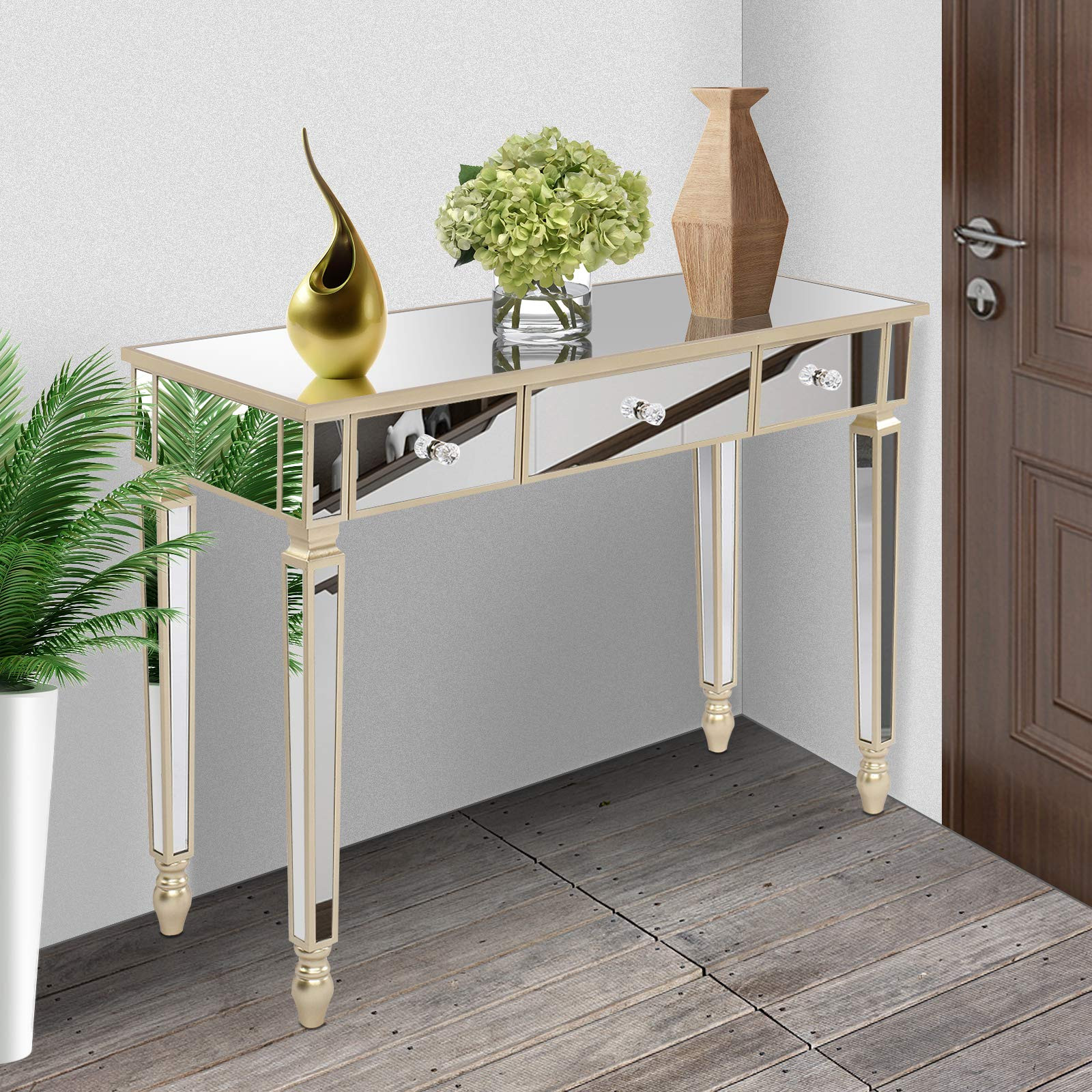Mirror Console Table,Mirrored Makeup Vanity Table Desk, 3 Drawer Media Console Table for Women Ho... | Amazon (US)