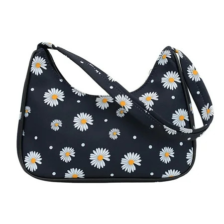 Winnereco Women Flower Daisy Handbag Nylon Casual Underarm Shoulder Tote Bag (Black) | Walmart (US)