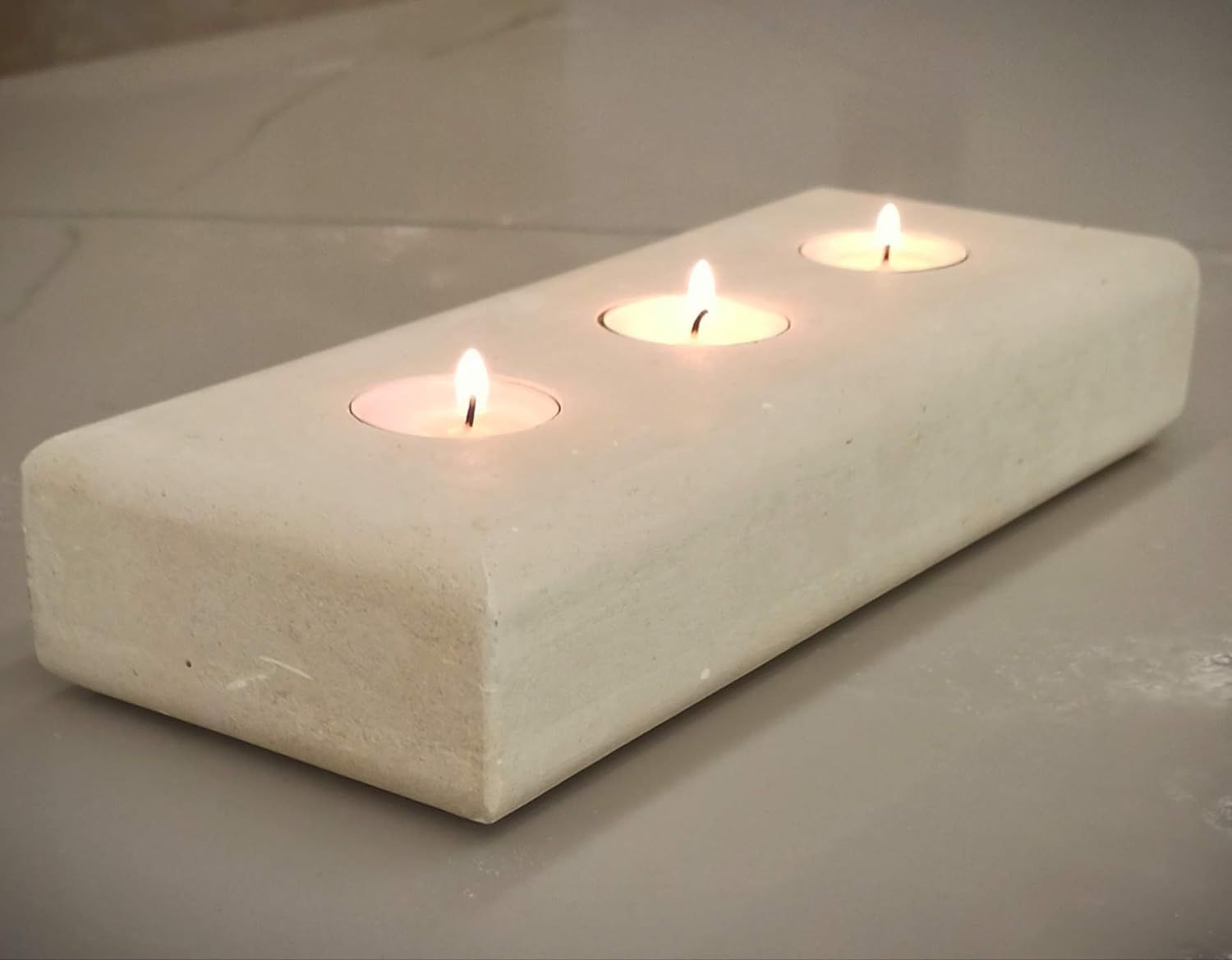 Handmade Stone Centerpiece Tealight Candle Holder - 1 Side Smooth, 1 Side with Grooves - Incl Gif... | Amazon (US)