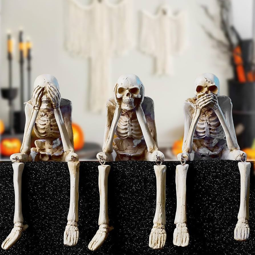 Halloween Decorations Indoor Skeleton Statues See Speak Hear No Evil Figurines for Mantel Table -... | Amazon (US)