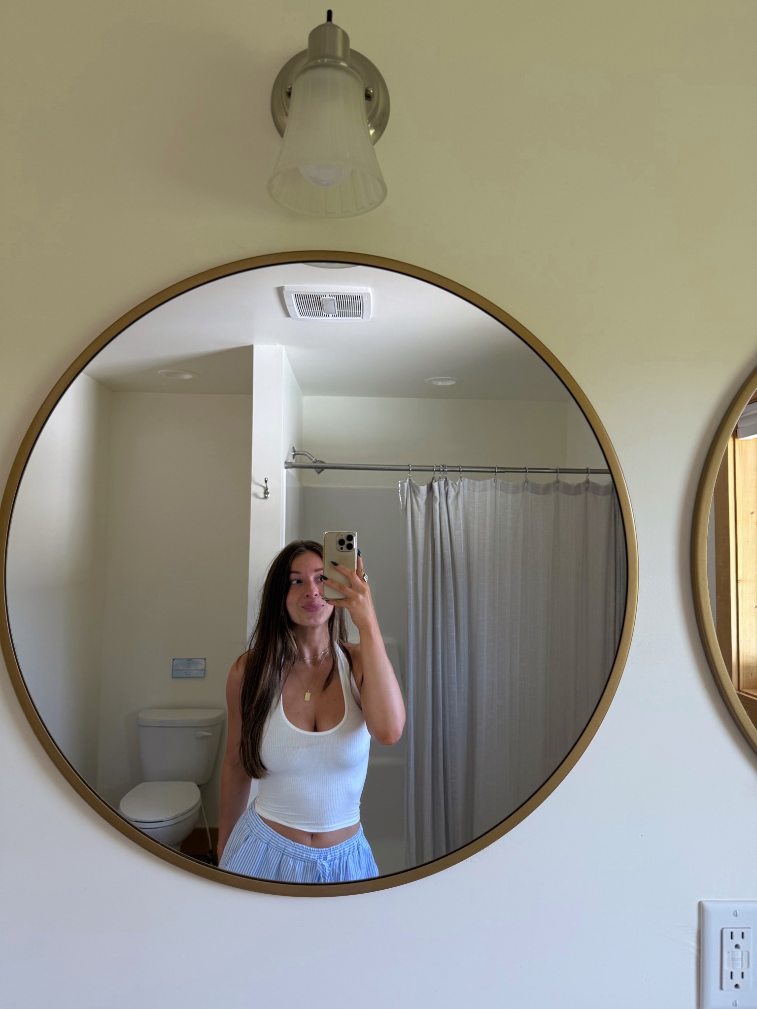 xs tank
medium pants 
small button up 