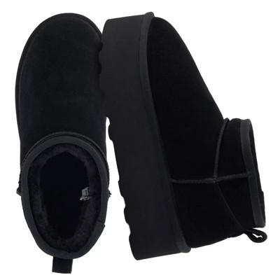 CUSHIONAIRE Hippy Women’s Platform Ankle Boots – Genuine Suede, Faux Fur Lining, Cozy Winter Slip-On Design BLACK 7.5 | Target