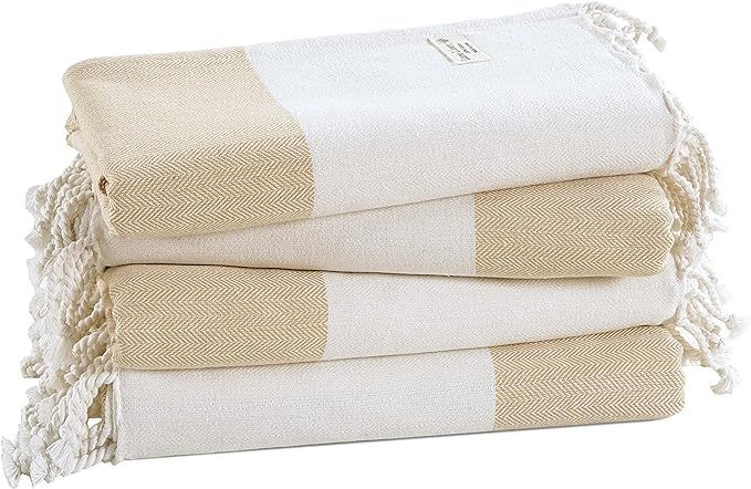 LANE LINEN Turkish Beach Towel Set of 4-100% Cotton Beach Towels, Pre-Washed Pool Towel, Extra La... | Amazon (US)