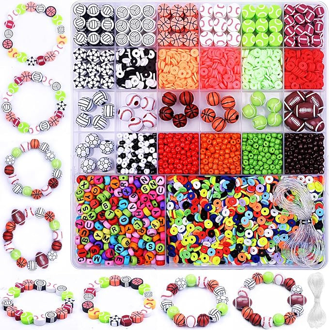 2480pcs Sports Ball Polymer Clay Beads Charms for Friendship Bracelets Making Kit Cute Fun Beads ... | Amazon (US)