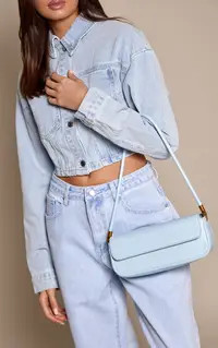 Blue Faux Leather Skinny Elongated Shoulder Bag | PrettyLittleThing US