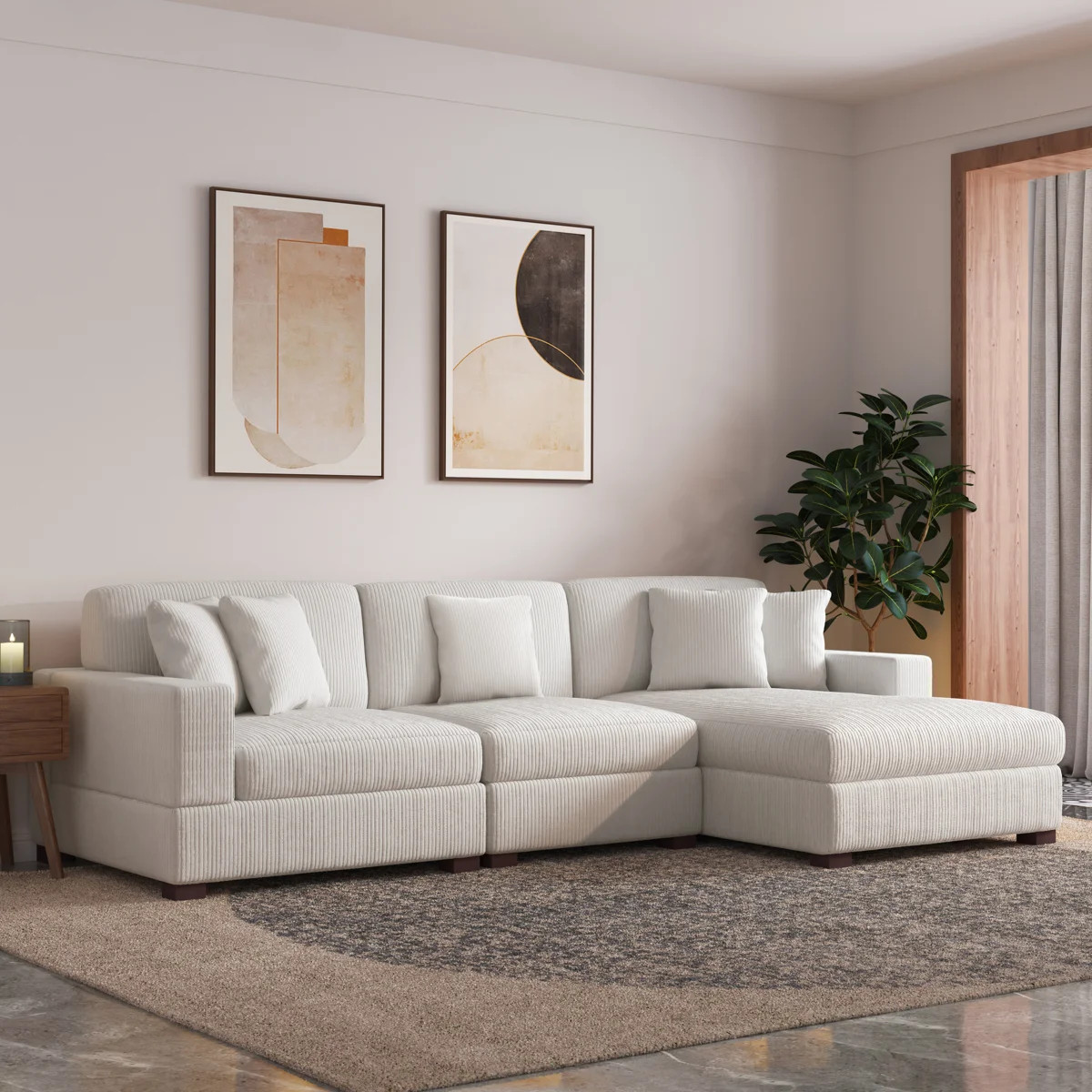 Milbrey 3-Piece Corduroy Modular Sectional with Loose Back | Wayfair North America