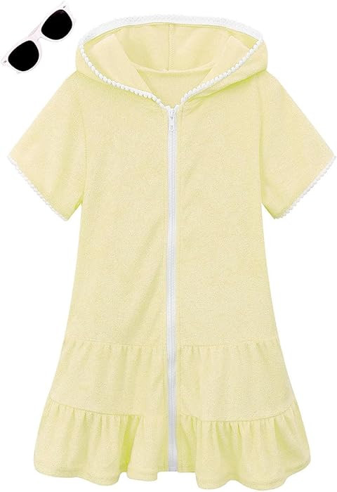 Girls Swim Cover Up Kids Swimsuit Coverup Terry Zip-Up Beach Bathing Suit Wraps with Sunglasses | Amazon (US)