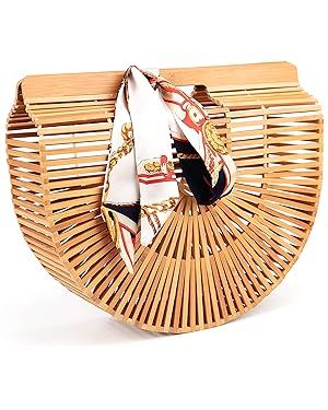 Bamboo Bags for Women Summer Straw Wooden Beach Purse Handmade Basket Handbags Vacation Essential... | Amazon (US)