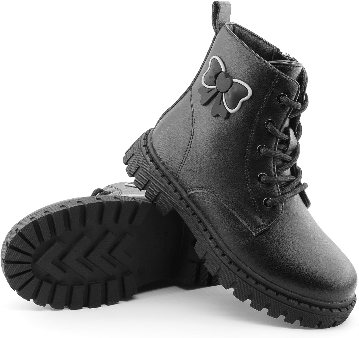 Girls Combat Boots Side Bow Detail Lace Up Side Zipper Ankle Boots | Amazon (US)
