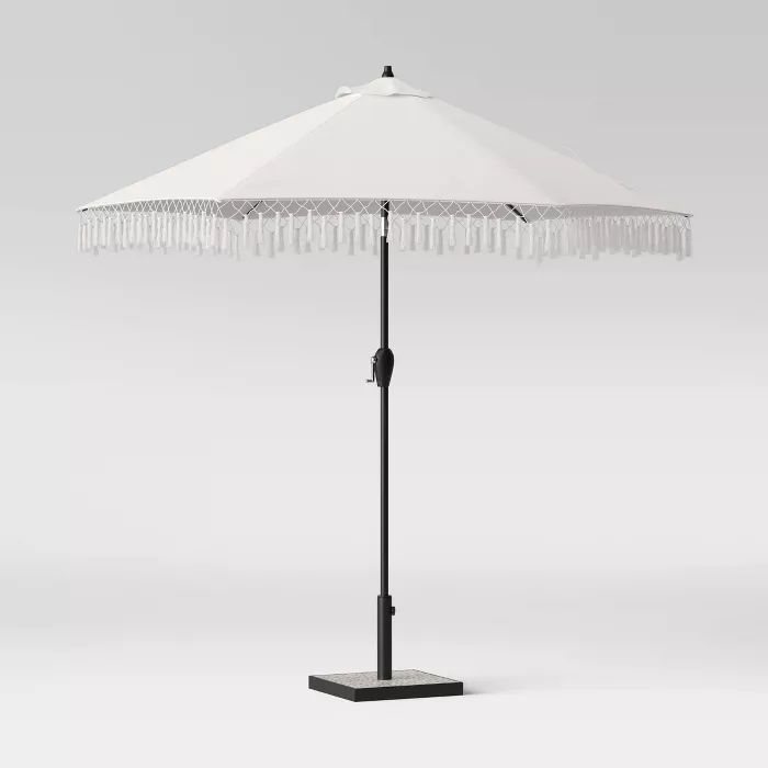 9' Round Fringed Patio Umbrella Linen - Black Pole - Opalhouse™ | Target