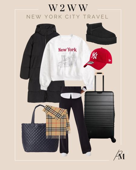 black puffer coat
new york sweatshirt (sized up to a large because that’s all they had but it’s super cozy)
spanx wide leg pants (small regular)
ugg ultra mini platform boots (tts, 7)
beis 29” luggage
mz wallace black large metro tote
burberry scarf
ny baseball hat

#LTKshoecrush #LTKstyletip #LTKtravel