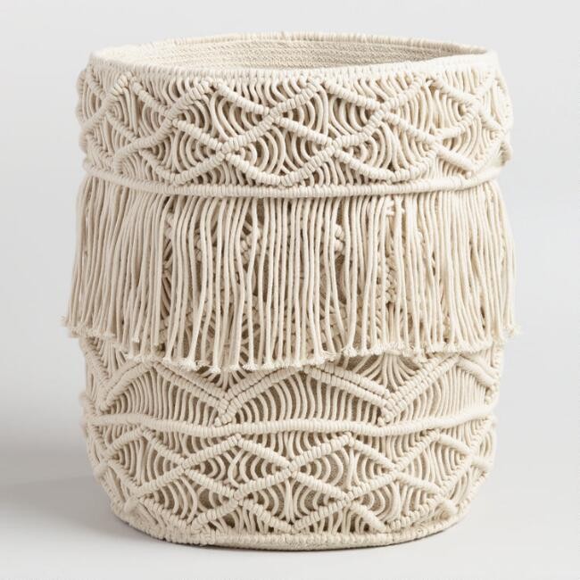 Cream Macrame Fabric Tote Basket | World Market