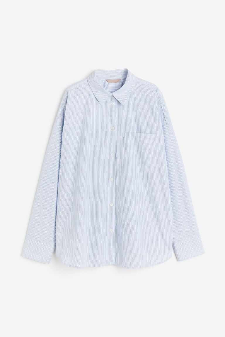 Cotton Shirt - Long sleeve - Regular length - Light blue/Stripe - Ladies | H&M AU | H&M (AU)