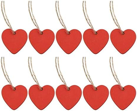 Creaides 30pcs Mini Heart Wood DIY Crafts Cutouts Wooden Red Heart Shaped Hanging Ornaments with Hol | Amazon (US)